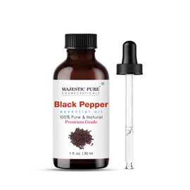 Majestic Pure Black Pepper Essential Oil with Glass Dropper - 1 Fl Oz - 100% Pure and Natural Black Pepper Oil - Premium Grade Essential Oils for Diffuser, Aromatherapy, Soap and Candle Making