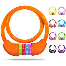 SPGOOD Bicycle Lock with Numbers for Children (10 x 650 mm), Anti-Theft Cable Lock Code Combination, Bicycle Combination Lock for Girls Boys, Bicycle Accessories, Children's Bicycle Lock (Orange)