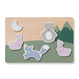 hauck Grasping Puzzle for Toddlers, N Fit Puzzle from 1 Year Made of FSC® Certified Wood, Wooden Puzzle with Animal Shapes, Trains Fine Motor Skills & Hand Eye-Coordination (Forest)