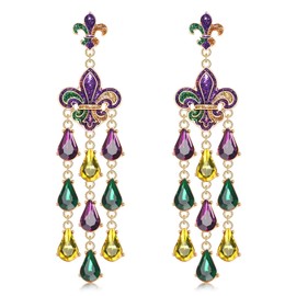 Mardi Gras Earrings for Women Layer Fleur De Lis Mask Dangling Earrings Glitter Statement Mardi Gras Carnival Holiday Earrings Jewelry (Mardi Gras Earrings C style)