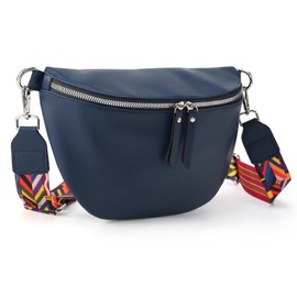 GICEY Fanny Packs for Women Cross Body Belt Bag for Women with Guitar Strap PU Leather Crossbody Bags for Women Trendy Cute Designer Bum Bags for Travel Everyday, Pure Navy, Casual