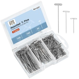 250Pcs T Pins, 1inch /1.5inch/ 2 inch T-Pins,Stainless Steel T Pin for Wigs, Blocking Wig Pin for Foam Head, Craft, Quilting and Blocking Knitting for Office Wall