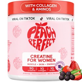 Peach Perfect- Monohidrato de Creatina en Polvo, Creatina Constructora de Glutes para Mujeres con Colágeno, BCAA, 5g Microni Vegano