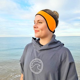 SwimCell Neoprene Swimming Headband - Ear Protection for Swimming - Reversible and Adjustable Ear Covers - Swim Ear Protection - 4mm Neoprene Ear Band for Men and Women - Orange