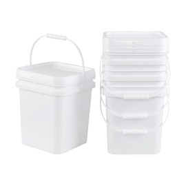 5 Gallon Square Bucket Pail with Lid, White Square Food Grade Bucket Pail, 4 Packs