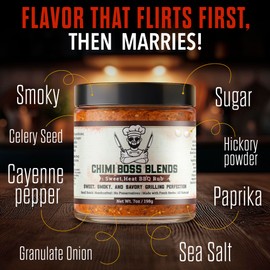 Sweet Heat BBQ Rub by Chimi Boss Blends, 7oz – All-Natural BBQ Seasoning with a Bold Kick of Sweet and Spicy – Handcrafted, No Fillers, Perfect Barbecue Rub for Grilling Meats, Ribs, Chicken, Pork & Veggies