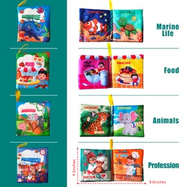 AMINFUN Soft Cloth Book Baby Toy,Colorful Fabric Baby Learning Book(Pack of 4),Touch and Feel Crinkle Sound,Early Educational Toy,Gift for Babies Infants Toddlers