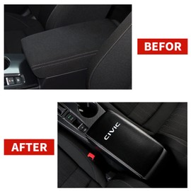 BOLTRY Center Console Armrest Box Cover for Honda Civic 2022 Panel Trim Waterproof Anti-Scratch Leather Protector Decoration Cover Interior Accessories (Black Leather + Carbon Fiber Pattern)