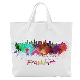 Merchandise for Fans Shopping Bag – 45 x 42 cm x 9.5 cm – Design: Germany Hesse Frankfurt Silhouette – 10, White with photographic print