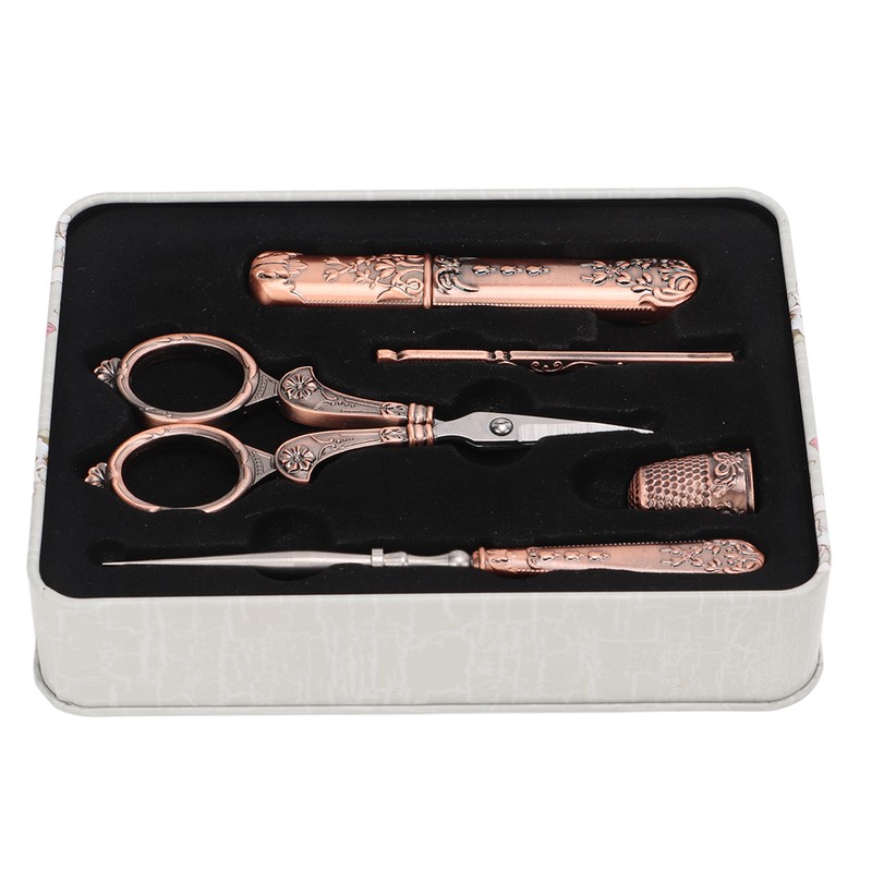 Embroidery Scissors Kit Red Ancient European Retro Style Stainless Steel