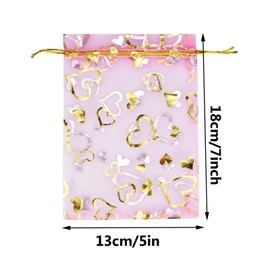 50PCS Heart Printed Organza Bags Gift Jewelry Candy Bags for Wedding Valentine's Day Mother's Day Party Christmas (Pink, 5×7inch)