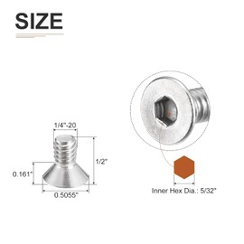 TA-VIGOR 10Pcs Hex Socket Countersunk Head Screw Bolts, 1/4-20 x 1/2" 304 Stainless Steel Flat Head Socket Cap Screws Bolts Fasteners for Bicycle Motorcycle Repair, Machinery, Household Appliances