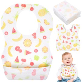 Vaktop Disposable Bibs, 30 Pack Disposable Bibs Baby with Food Catcher Pocket, Waterproof Baby Feeding Bibs, Adjustable Baby Bibs for Toddlers Boys Girls Travel Outdoor (Fruit)