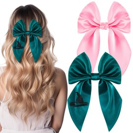 Yuxung 2 Pcs Witch and Princess Hair Bow Clip Pink and Green Hair Accessories for Girls Women Costume Outfits Party Favors Gifts