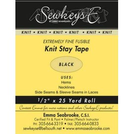 Black - 1/2" Fusible Knit Stay Tape - 0.5" X 25 Yards SewkeysE Extremely Fine Knit Interfacing Sold by The 25 Yard Roll (KST-02) M494.03