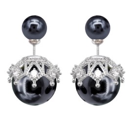 Hiqmic 925 Sterling Silver Post Double sided Pearl Zirconia Ear Stud Earrings Fashion Jewelry Gifts WK90109-S Black