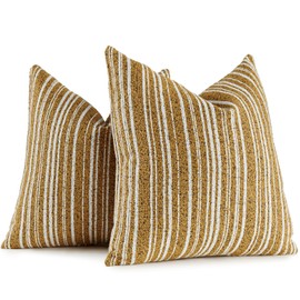 AmHoo Pack of 2 Textured Boucle Throw Pillow Covers Accent Striped Cozy Soft Decorative Couch Cushion Case for Chair Sofa Bedroom Living Room Home Decor 20 x 20-Inch Nugget Gold