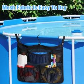 YIZHIXIANGQ Pool Aufbewahrungstasche, Pool Aufbewahrungskorb, Pool Aufbewahrungsbox, Schwarz Schwimmbad Netztasche mit Haken, Pool Zubehör für Aufstellpool, Badezimmer