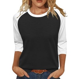 Heymiss Summer Tops for Women 2025 Round Neck 3/4 Sleeve Tshirts Loose Casual Shirts Black