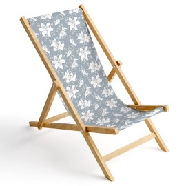 Ferocity Deck Chair Fabric Replacement Cover 131x44 cm Canvas Seat Cover Patio Lounge Garden Chairs Easy to install, Blue and white lilies [119]