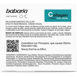 Babaria - Crema Hidratante Facial con Colágeno Vegano Antiarrugas y Reafirmante Iluminador FacialHidrata y Reduce la Flacidez Hidratación Intensa y Textura Ligera Fórmula Vegana 30 ml