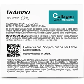 Babaria - Crema Hidratante Facial con Colágeno Vegano Antiarrugas y Reafirmante Iluminador FacialHidrata y Reduce la Flacidez Hidratación Intensa y Textura Ligera Fórmula Vegana 30 ml