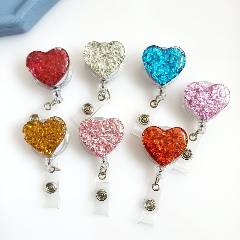Heart Retractable Badge Holder, ID Card Clips, Badge Reel for