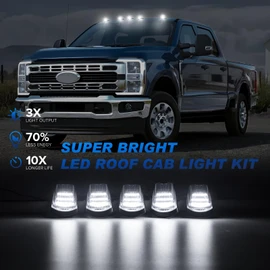 HTZCMOTO LED Cab Roof Marker Lights Compatible with F250 F350 F450 F550 Super Duty 2017-2024, 5pcs Clearance Top Cab Lights for Pickup Trucks, Clear Len + White Light