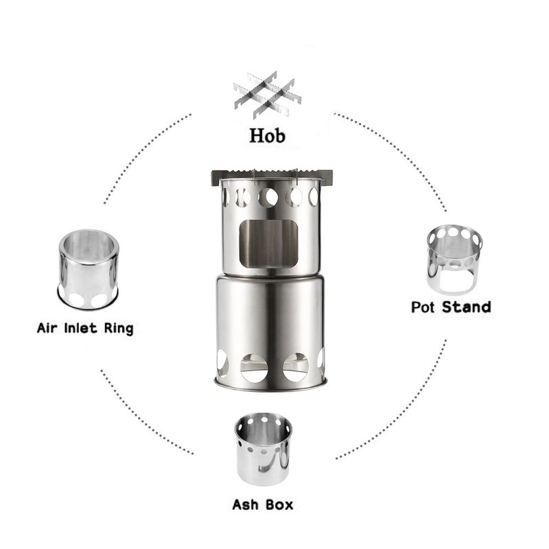 Lixada Portable Stainless Steel Lightweight Wood Stove Outdoor Cooking Picnic