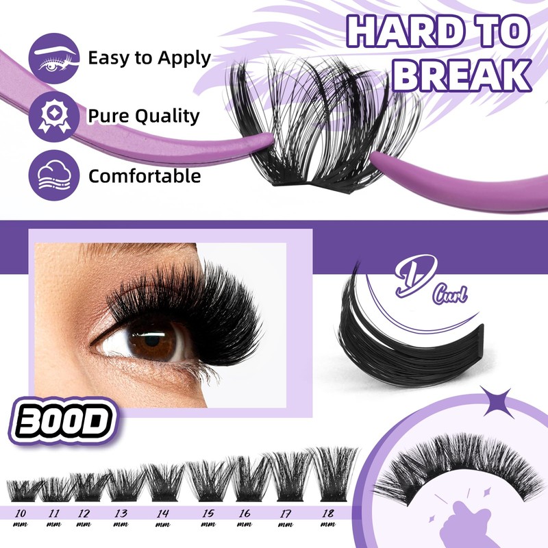 B&Q Fluffy Lash Clusters Kit Full,300D Thick Cluster Eyelash Extension
