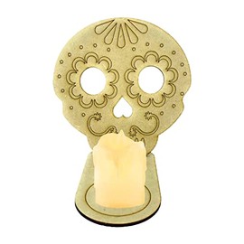 Portavela Calaverita de azúcar para altar Día de Muertos con vela de pila incluida. Paquete con 4 piezas. (Calavera)