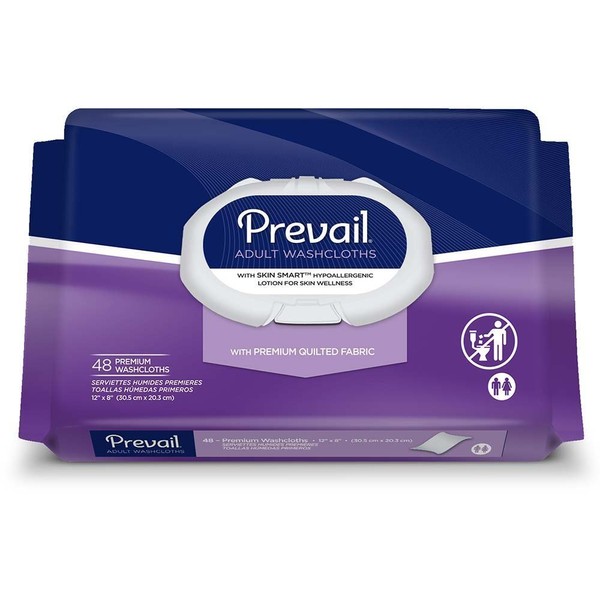 Prevail Quilted Cleansing Wipes 8 x 12 Inch, 48 Count