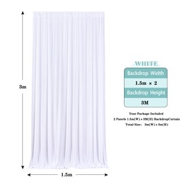 HBBMAGIC 2 Pieces 1.5 x 3 cm White Background Curtains for Wedding Party 100% Polyester Wrinkle Free White Background Curtains for Birthday Christening Baby Shower Bridal Shower Photo Wall