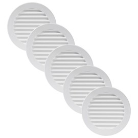 Vent Systems 4'' Inch White Pack of 5 Soffit Vent Covers - Round Air Vent Louver - Grill Cover - Built-in Insect Screen - HVAC Vents for Bathroom, Home Office, Kitchen