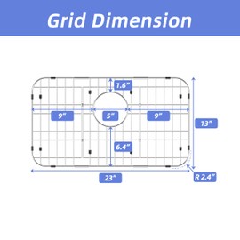 Large Stainless Steel Sink Grate 23" X 13",Sink Protector for Kitchen Sink,Metal Sink Rack with Rear Drain Hole for Single Bowl,Sink Grid for Bottom of Sink with Strainer and Corner Radius 2.4",1 pack