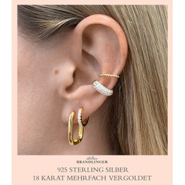 Brandlinger ® Square 925 Sterling Silver Hoop Earrings Rectangular Jewellery Women's Jewellery 18 Carat (Silver and Gold) for Women and Girls Size of Hoops 20.3 mm, Gold Plated