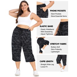 FOREYOND Plus Size Capri Pants for Women Loose Fit Yoga Pants with Pockets Workout Activewear Sweatpants Camouflage