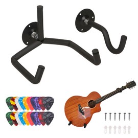 Guitar Holder for Wall Slanted with 20 Picks, Guitar Wall Mount Acoustic Electric Classic Guitar Stand Wall Mount Guitar Stand Guitar Holder Wall Display for Ukulele Guitar Banjo