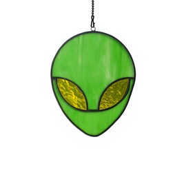 BOXCASA Alien Decorations Stained Glass Window Hanging,Stained Glass Suncatchers for Outer Space Aliens Themed Party Decorations,Alien Birthday Party Decoration