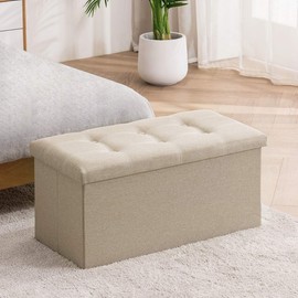 Youdesure Folding Storage Ottoman Bench, Footrest Couch for Living Room, 30 inch Storage Bench with Padded Seat for Bedroom Hallway, Holds up to 350lbs, Linen Fabric Beige