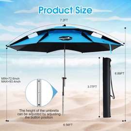 SilTriangle 7.2 ft Beach Umbrella for Sand, Portable Windproof UV Protection Sunshade Sturdy Patio Umbrella with Anchor Carry Bag for Beach Garden Pool Outdoor Fishing(Blue)