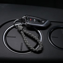 BETTERHUMZ Braided Leather Keychain for Alcantara Suede Stylish Keychain for Women Men with Multiple Colors Car Accessories, black, S