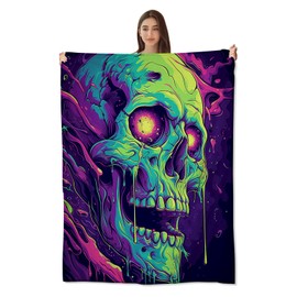 amepay Psychedelic Skull Throw Blanket - Ultra-Soft, Comfy Plush Flannel, Lightweight & Warm, Fuzzy, Anti-Pilling, Perfect for Couch, Bed, Travel - Cool Design for Men & Boys 60×50inch