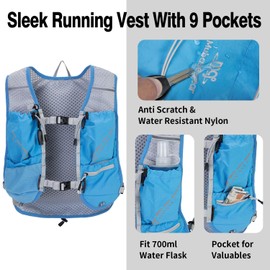 Lightweight Running Vest for Women and Men Hydration Backpack Pack with 1.5L Water Bladder Bag Running Gear Accessories for Hiking Trail Cycling Marathon (Blue)