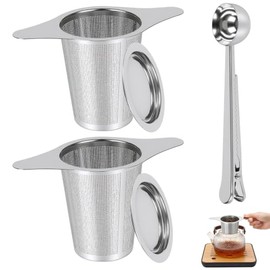 Infusor de Té Acero Inoxidable con Tapa y Asas, Filtro de Té Reutilizable de Malla Fina para Té Suelto, Colador de Té para Taza y Tetera, Incluye Cuch