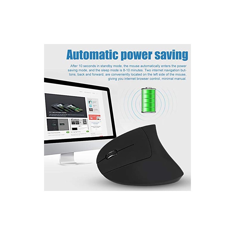 Ratón Vertical para Zurdos, Mouse Inalámbrico Ergonómico, Ratón Óptico 2.4GHz