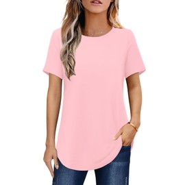 Elesomo Women's Tunic Tops for Leggings Short Sleeve Solid Color Shirts Summer, Pink L
