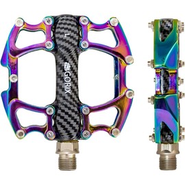 GORIX Bike Flat Pedals Wide CNC Lightweight with Non-Slip Pin Spike Oil Slick Road Mountain MTB Bicycle (GX-Fi777)