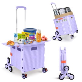 Foldable Utility Cart Collapsible Portable Crate Rolling Carts with Stair Climbing Wheels Tote Basket with Magnetic Lid Telescopic Cover Wear-Resistant 360°Rotate Wheel Noiseless for Shopping Office