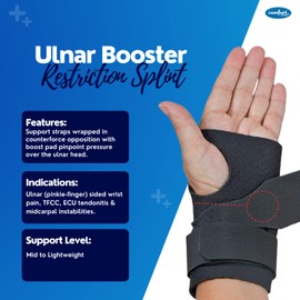 Comfort Cool Ulnar Booster Support Provides Compression for Ulnar Sided Wrist Pain. TFCC Tear Triangular Fibro-Cartilage Complex Injuries, Tendonitis or Repetitive Use Injury. Left or Right in Black